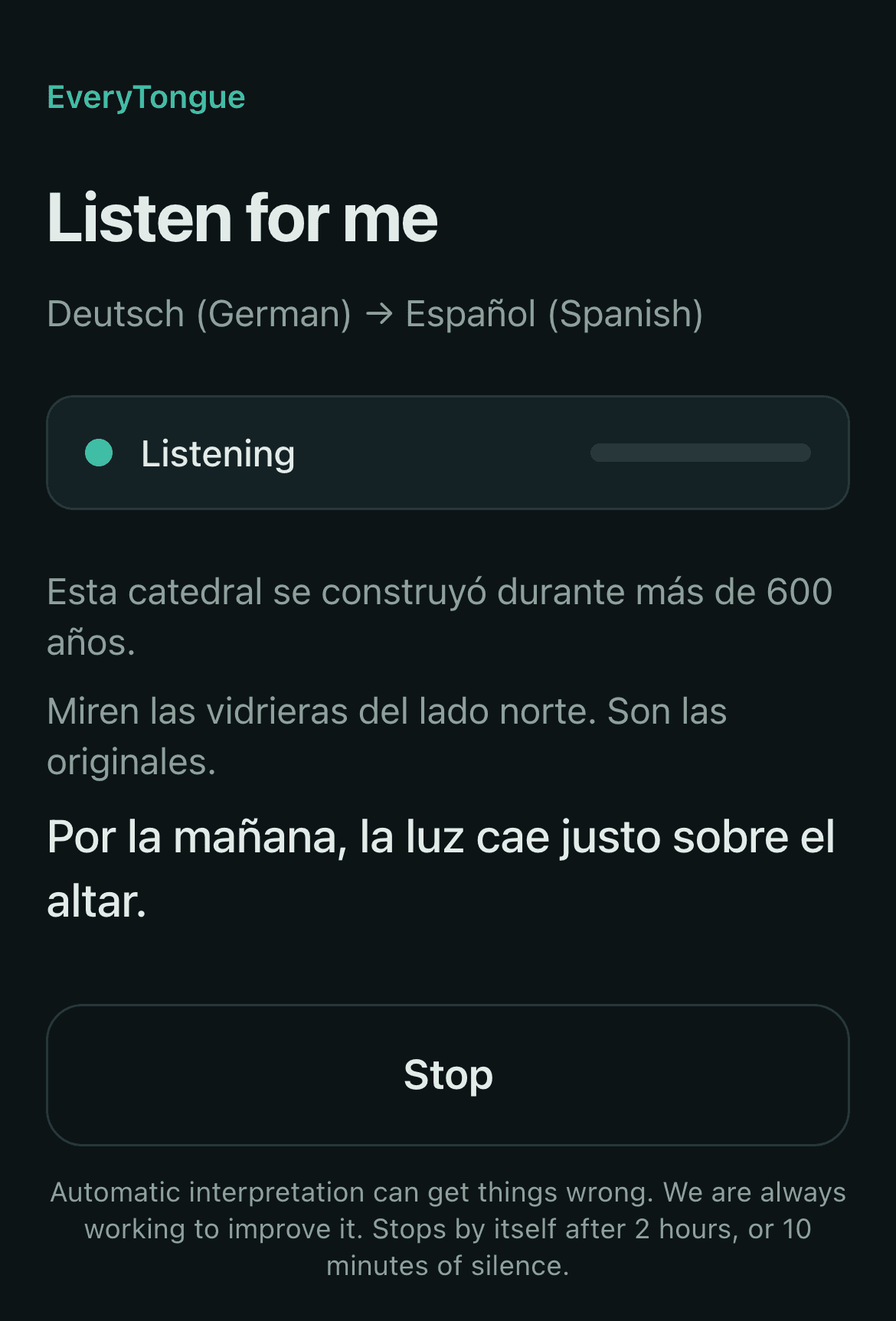 Listen for me following a German tour guide in Spanish